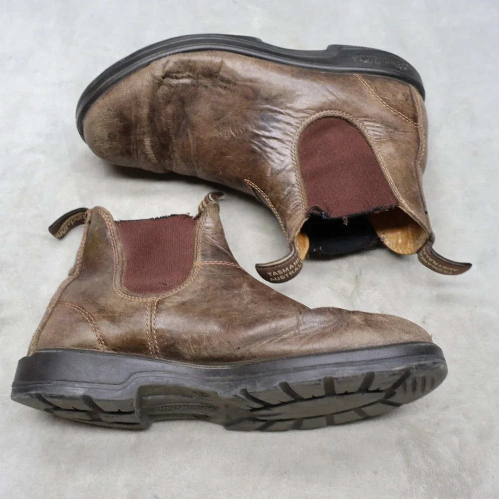 Blundstone‎ Mens 8 Chelsea Boots Brown Leather Rugged Slip On Workwear READ